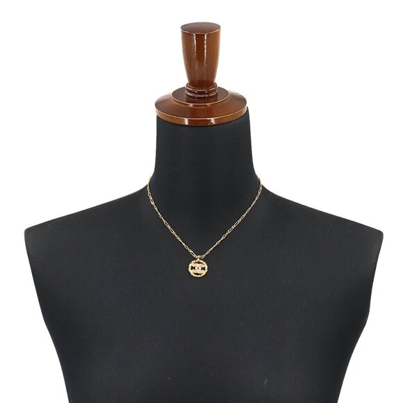 CHANEL Coco Logos Rhinestone Necklace Gold - Picture 1 of 11